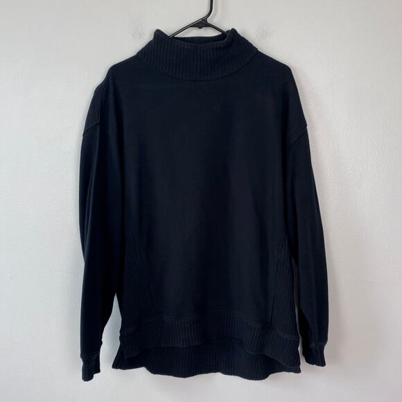 Aerie Black Mock Neck Slit Sweatshirt Oversized Pullover Ribbed Panel Size XS - Picture 1 of 8